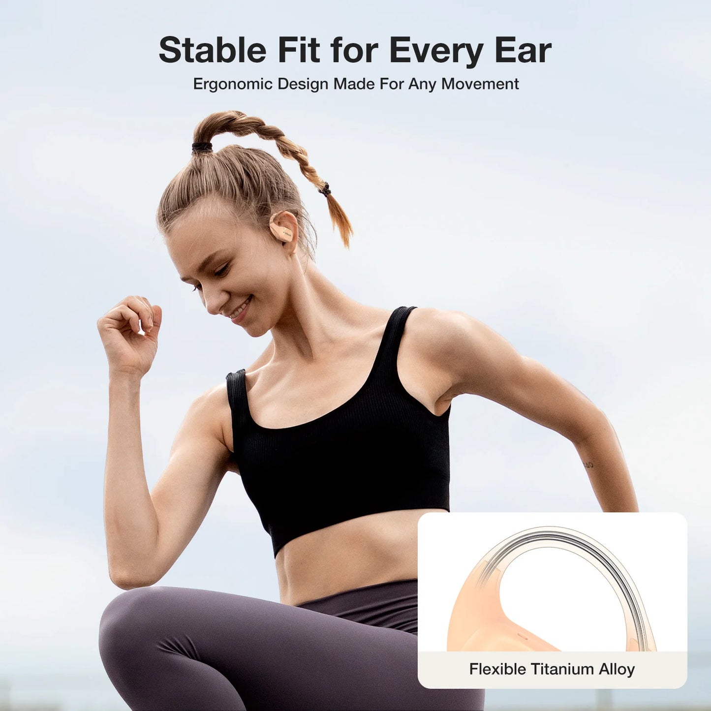 BR-CT3 Open Ear Earbuds bluetooth V5.4 Air Conduction Earhook/Enhanced Bass 4 Mics Clear Calls App Control 28H Earphones