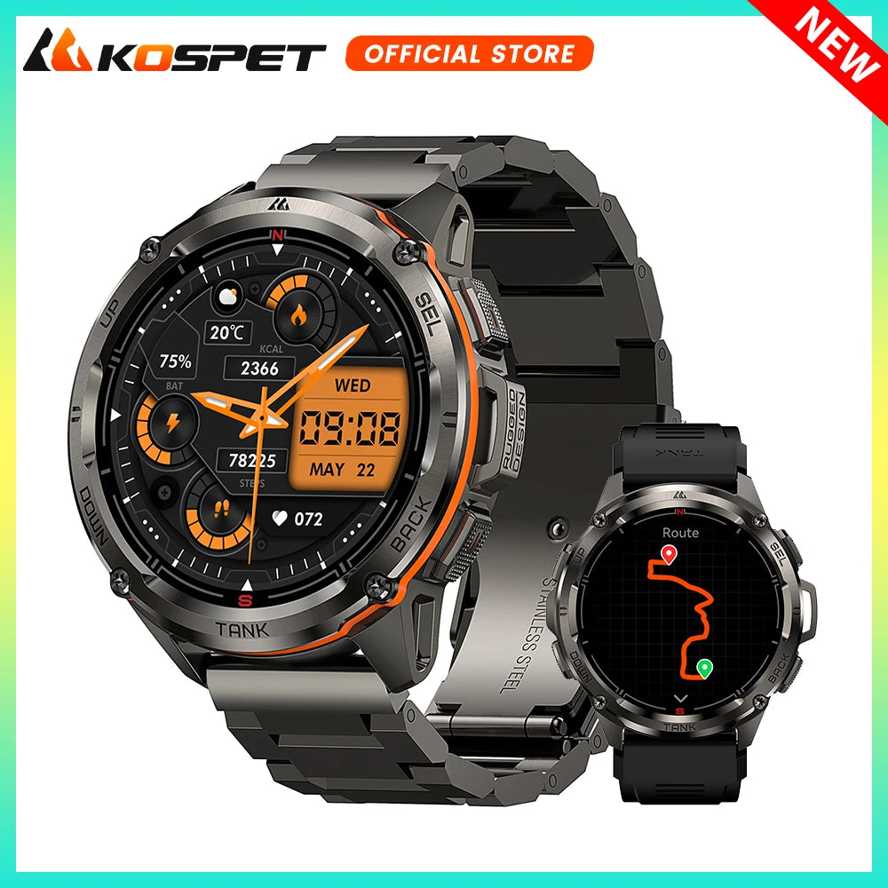 Original KOSPET TANK T3 Ultra GPS Smart Watch for Men Rugged Smartwatch/470mAh Fitness AMOLED Bluetooth Electronic Watches