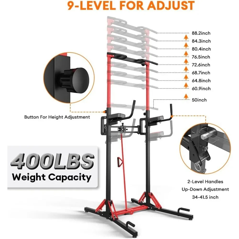 Pull Up Bar Station Multi-Function Adjustable Height Foldable Dip Station/Heavy Duty Strength Training Fitness Equipment