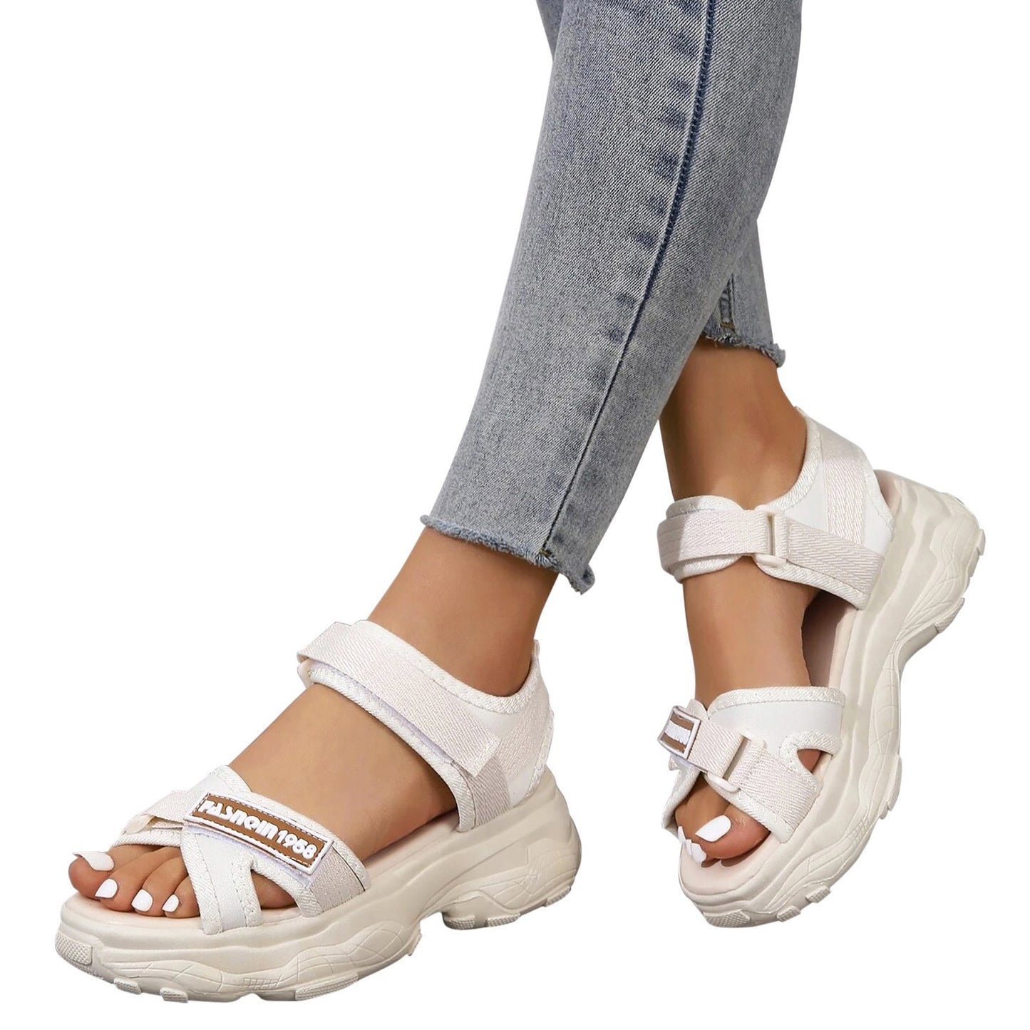 Women Sporty Sandals Polyester Ankle Strap Striped Pattern Shoes/Hook And Loop Fastener Sport Sandals Woman Sneakers