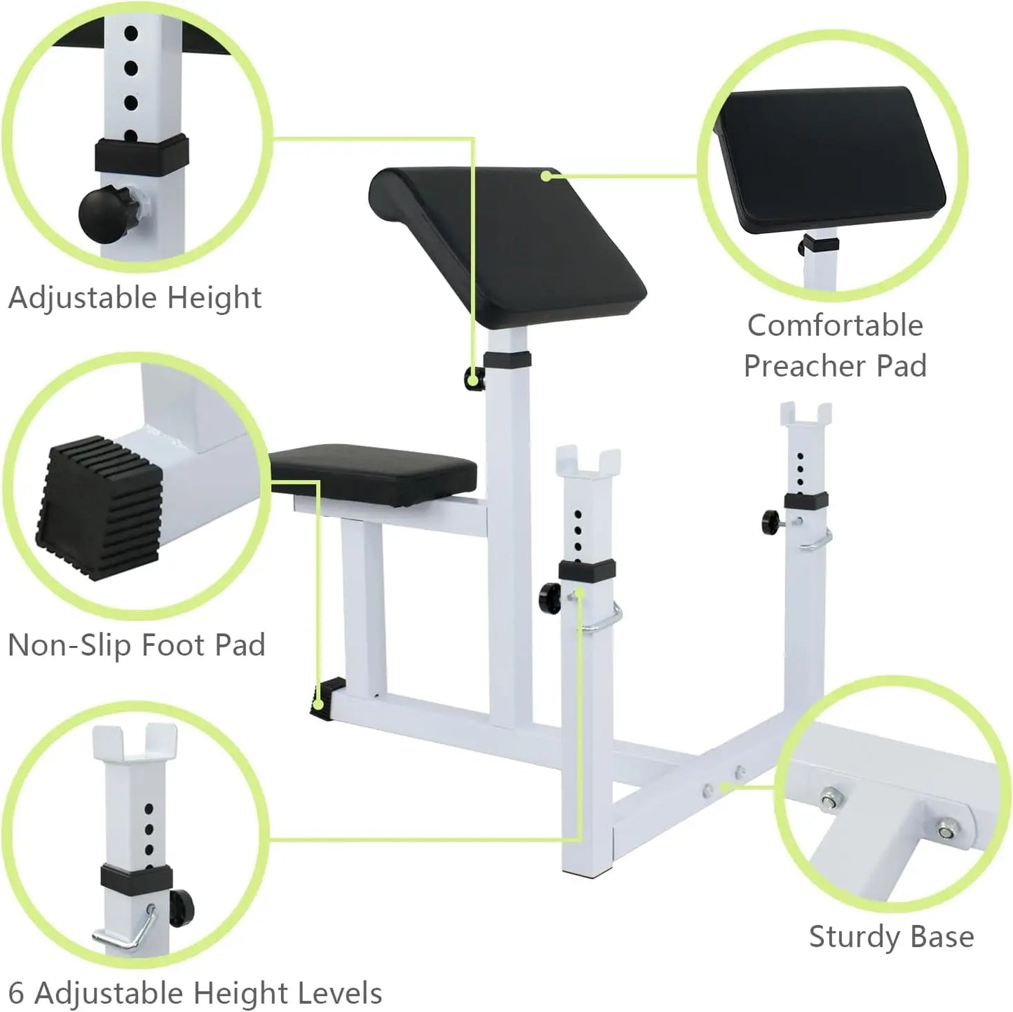Adjustable Arm Bicep Curl Bench Seated Strength Training Weight Bench/Isolated Barbell Dumbbell Biceps Station for Home Gym 550