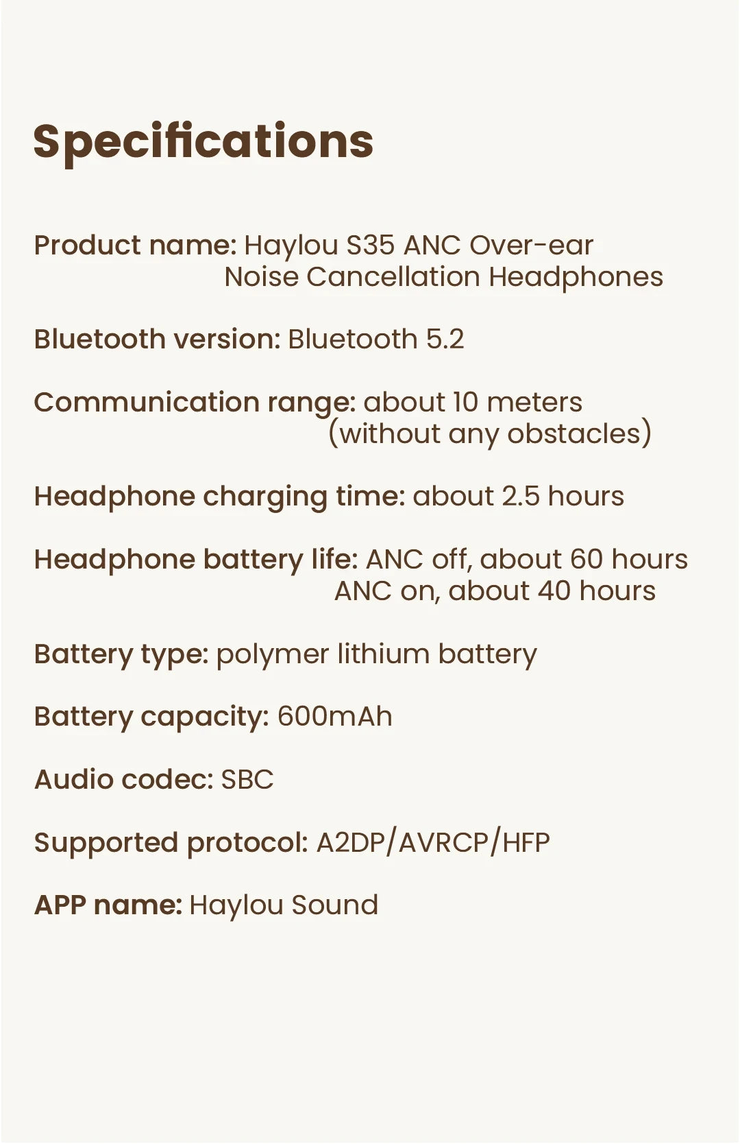 HAYLOU S35 ANC Wireless Bluetooth Headphones 42dB ANC ENC/Over-ear Headphone Noise Cancellation 60H Playtime Earphones