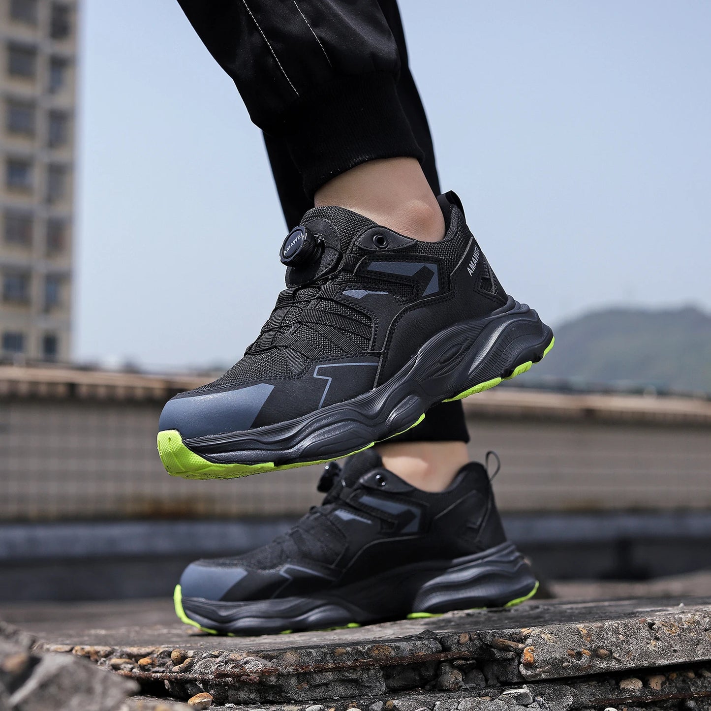 Rotating Button Steel Toe Safety Shoes for Men Lightweight/Work Sneakers Puncture Proof Work Shoes Construction Safety