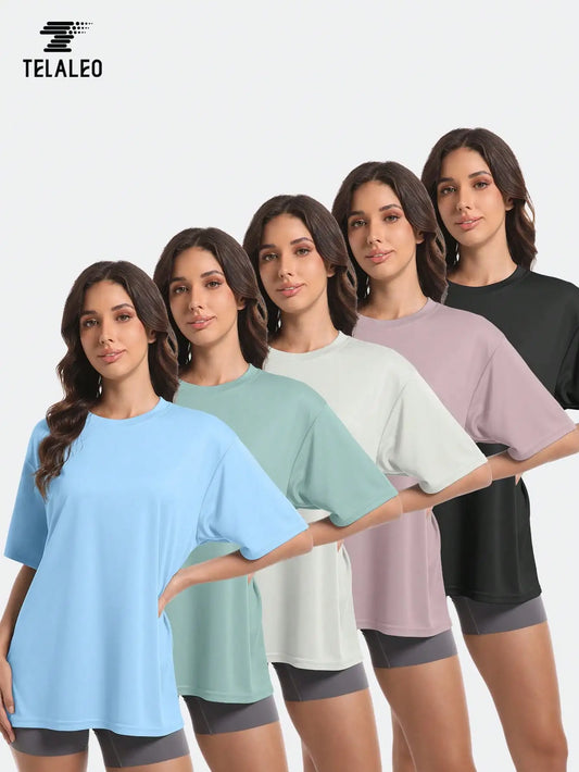 5-Pack Oversized Short Sleeve/Workout T-Shirts for Women Quick-Dry Loose Fit Athletic Tops