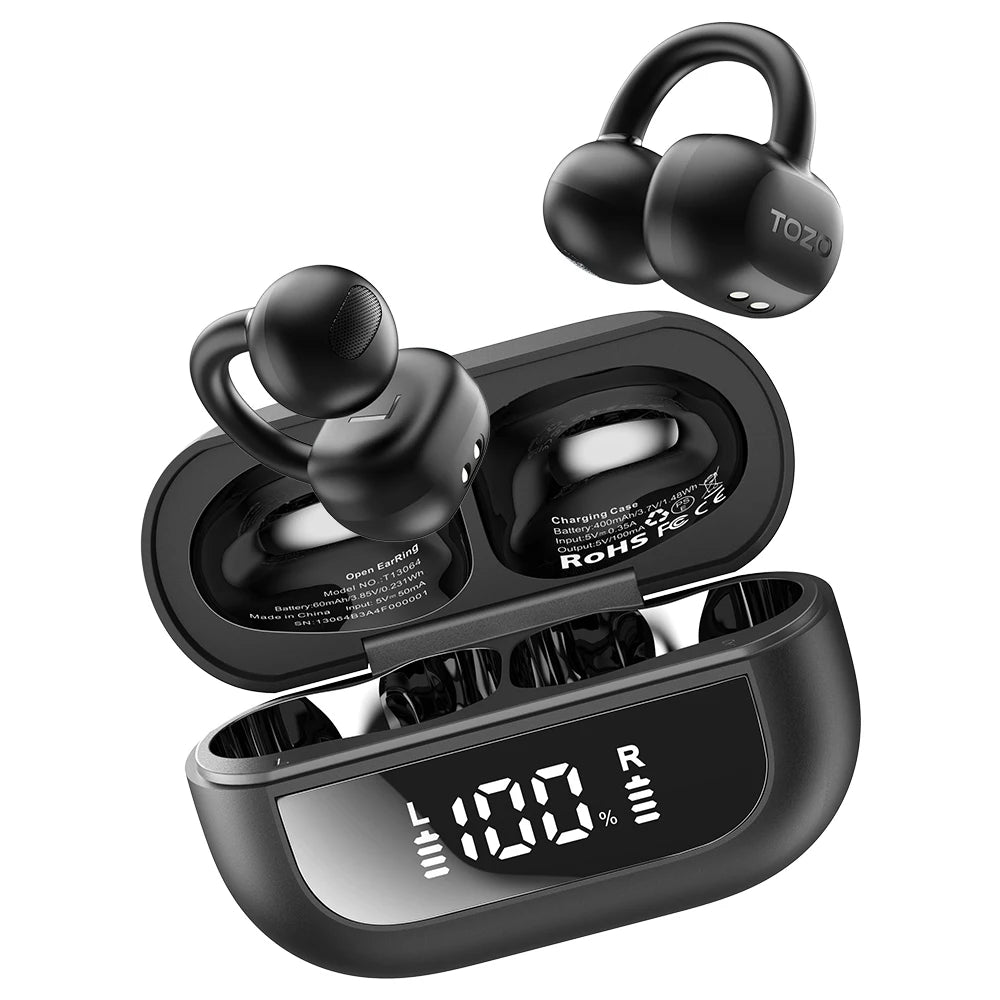 TOZO New Open-Ear Buds Earbuds Clip On TWS Earphone/Wireless Bluetooth Headphones for Sports Comfortable Waterproof