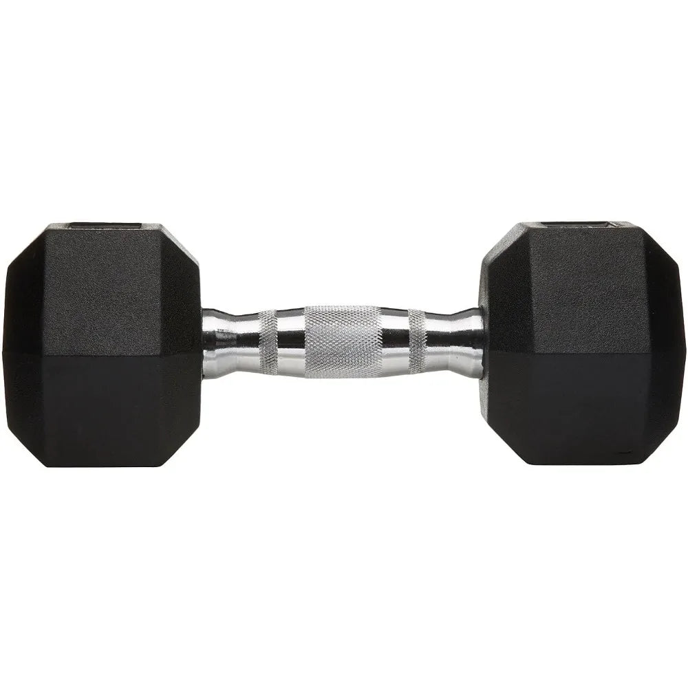 Rubber Encased Exercise & Fitness Hex Dumbbell, Single/Hand Weight For Strength Training