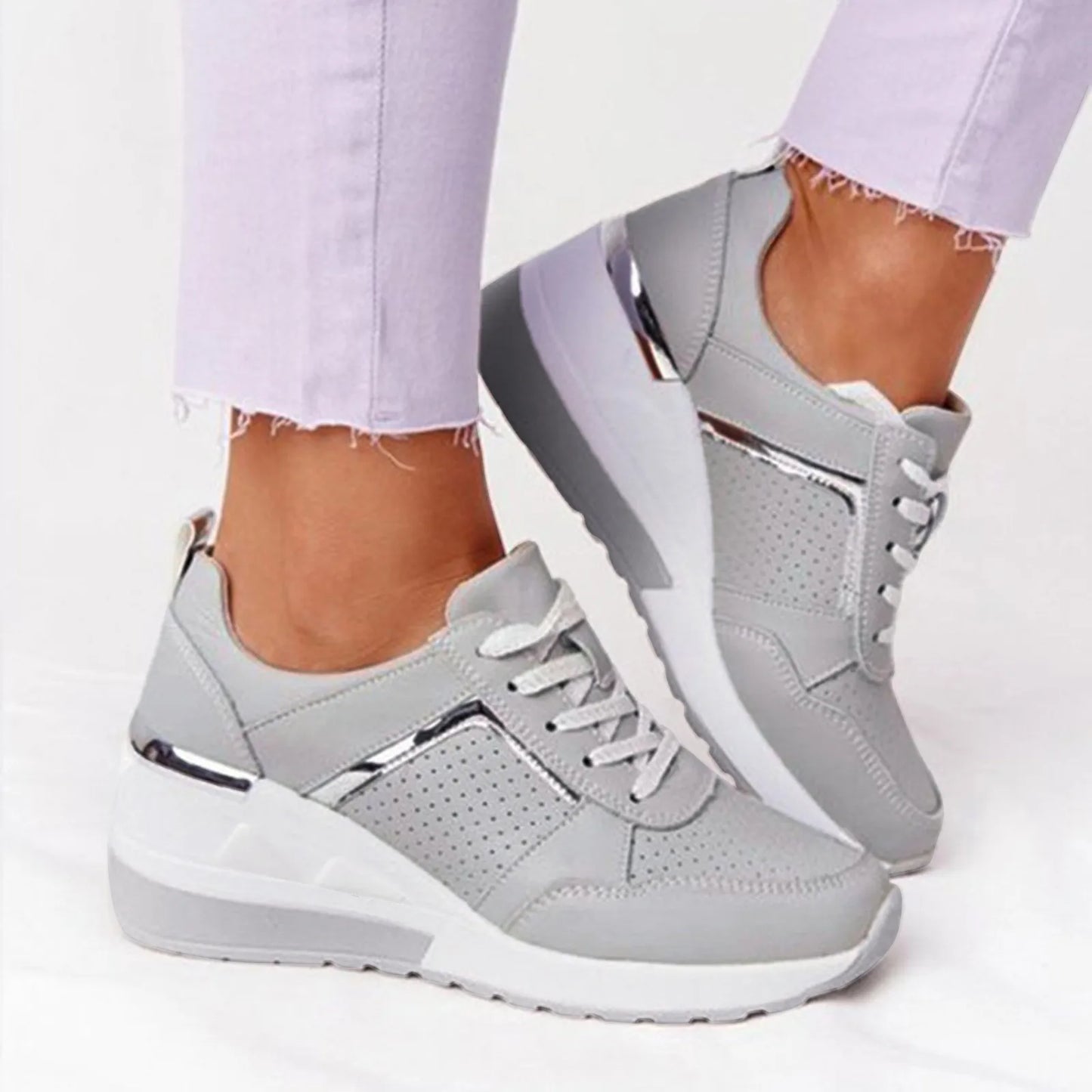 Sneakers For Women Clearance Ladies Summer Fashion/Leather Lace Up Round Head Breathable Thick Women's Sports Shoes