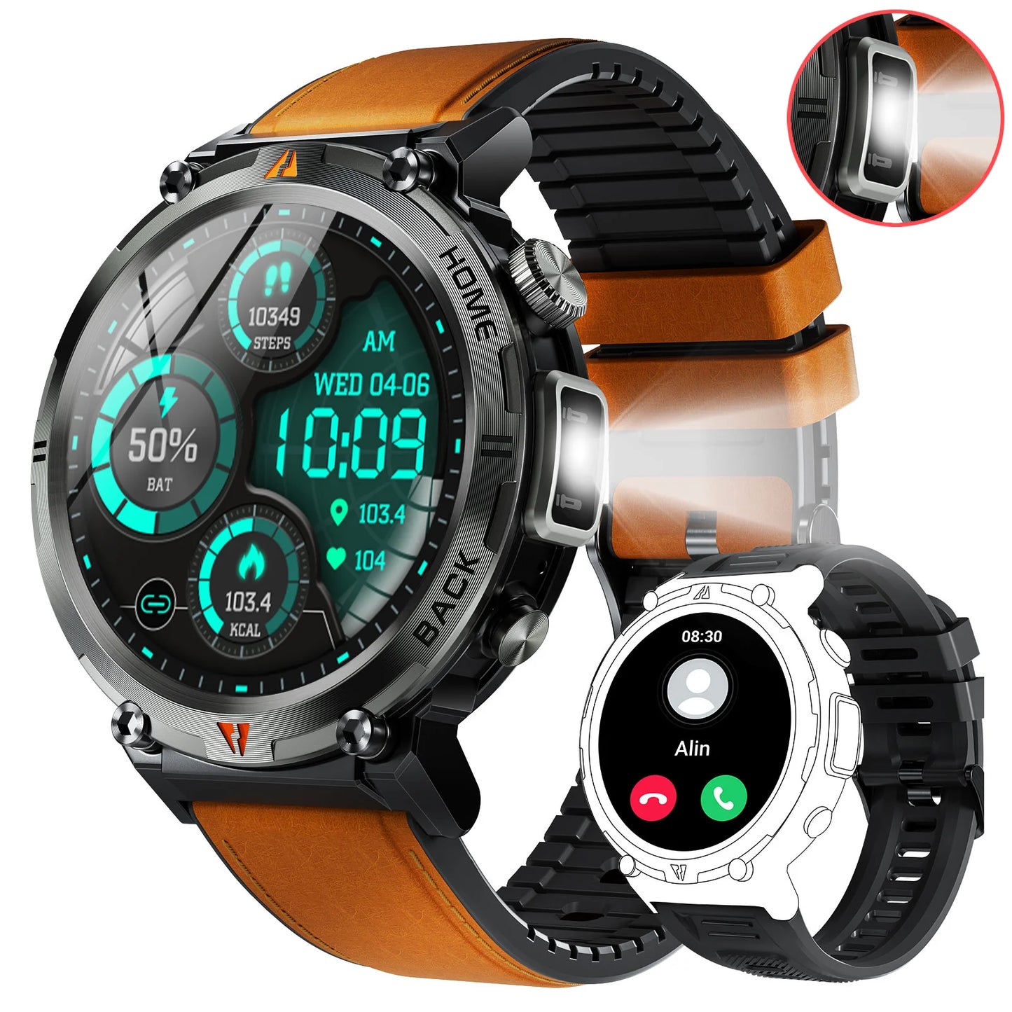 EIGIIS New KE3 Bluetooth Call Smart Watch Full Touch Screen/Health Monitor Clock With Flashlight  For IOS Android