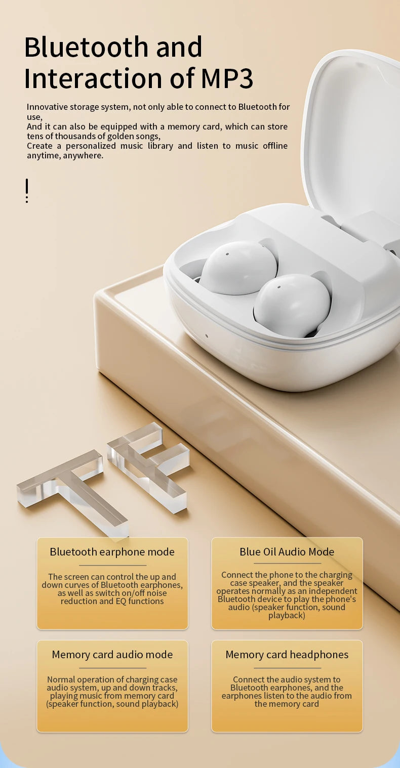 MZYMI S09 Wireless Earphone Bluetooth5.4 Active Noise Cancelling/ Touch Control Headphone Support TF Card In Ear Earbud With Mic