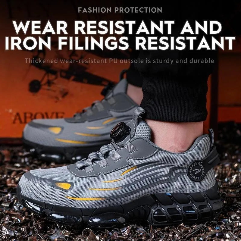 Men's Lace Up Low Top Anti Piercing & Anti Smashing Safety Shoes/with Rotating Button, Contrast Mesh Work Shoes, for Outdoor