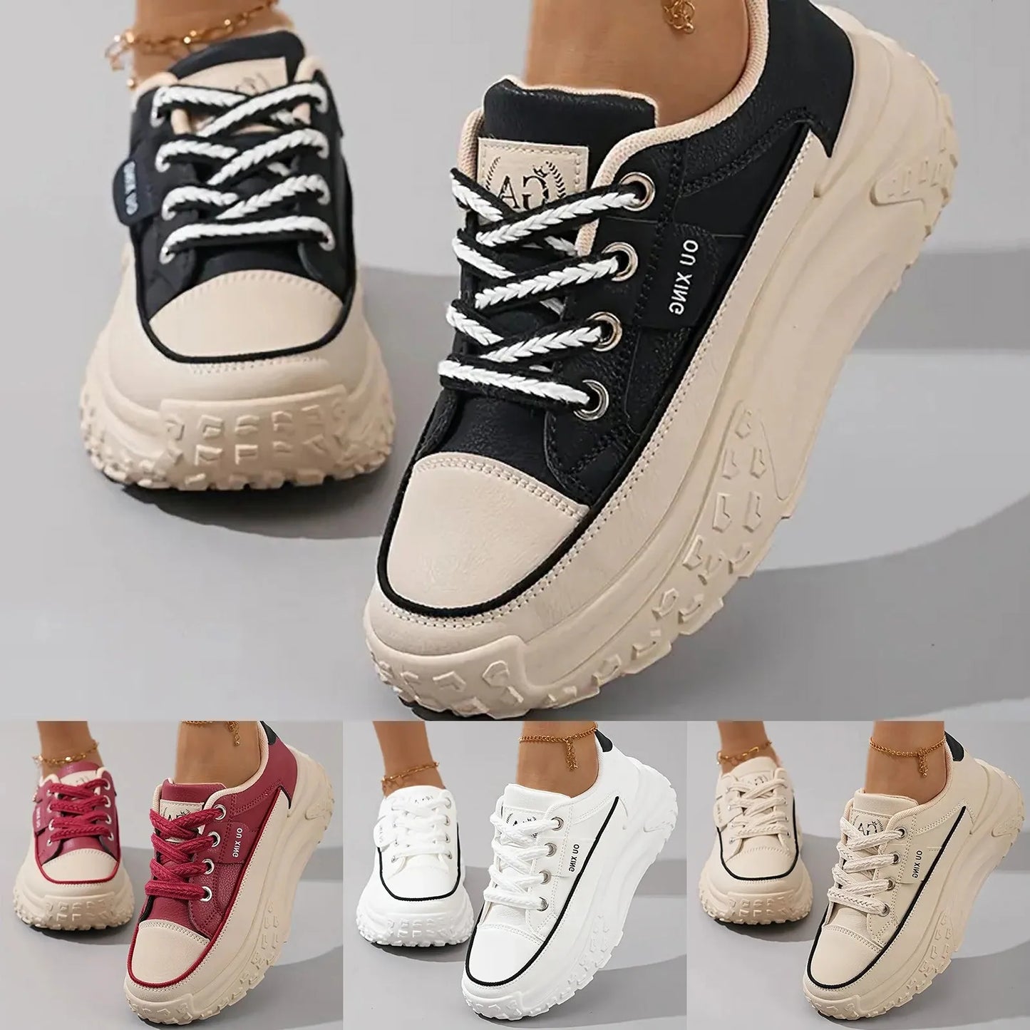 Women's Thick Sole Heightening Sports Shoes High Top/Vulcanized Chunky Sneakers Round Toe Lace Up Outdoor Shoes