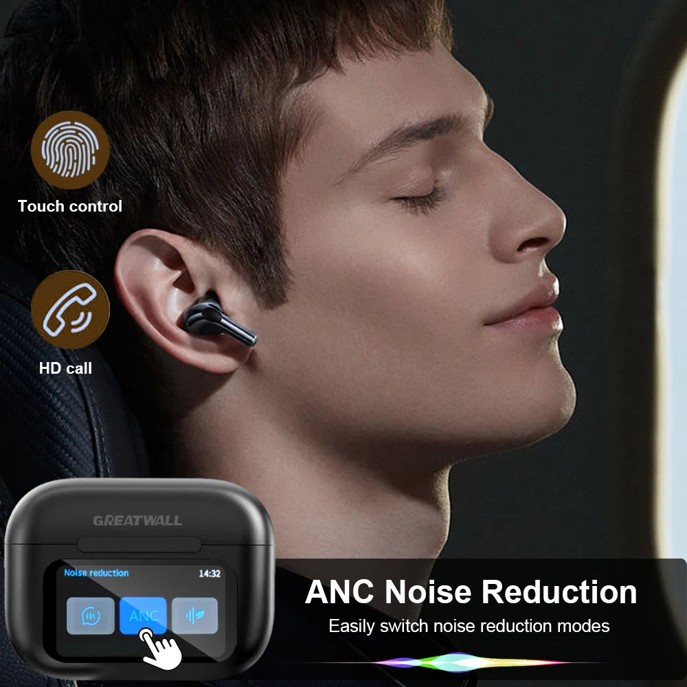Original GREATWALL Wireless Bluetooth Earphones ANC Noise Reduction Earbuds/HD Mic Call Gamer Earbuds LED Touch Screen Control