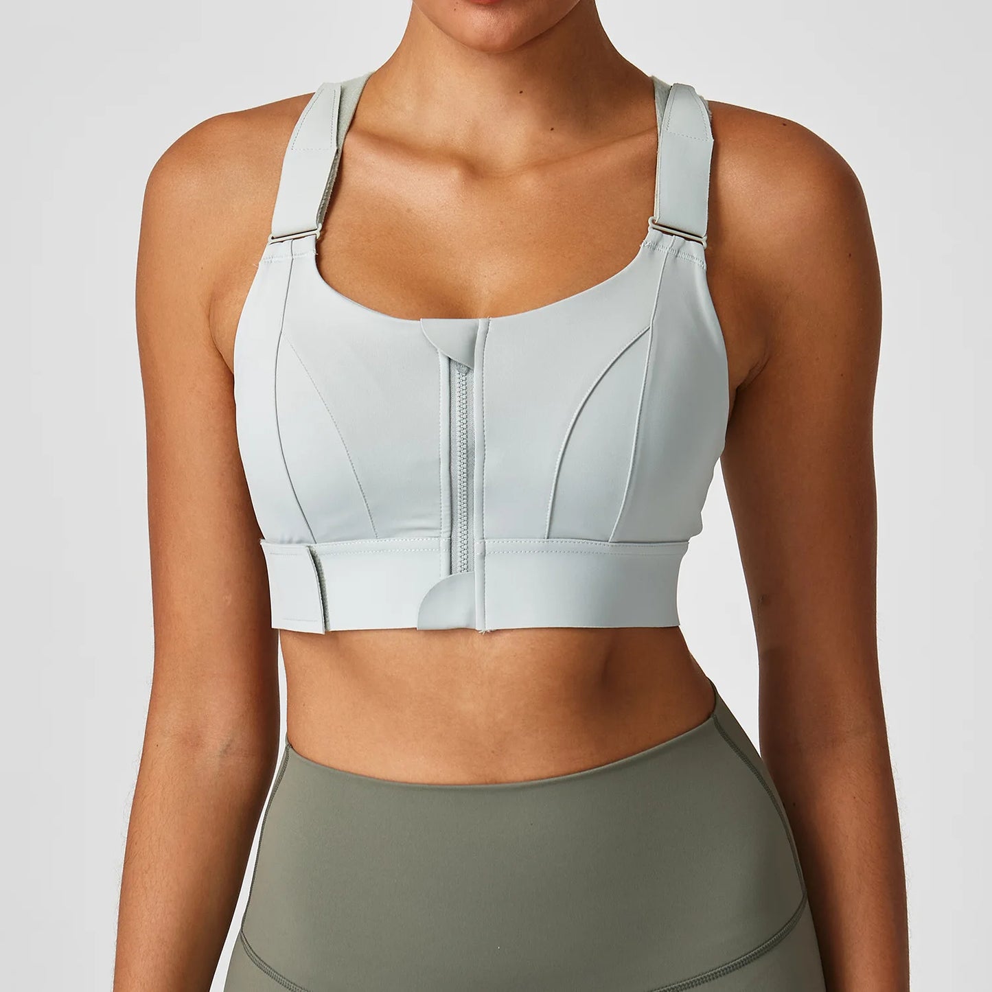 Large size sports lingerie women's shock-proof high-strength/front zipper Velcro fitness running fixed cup yoga bra