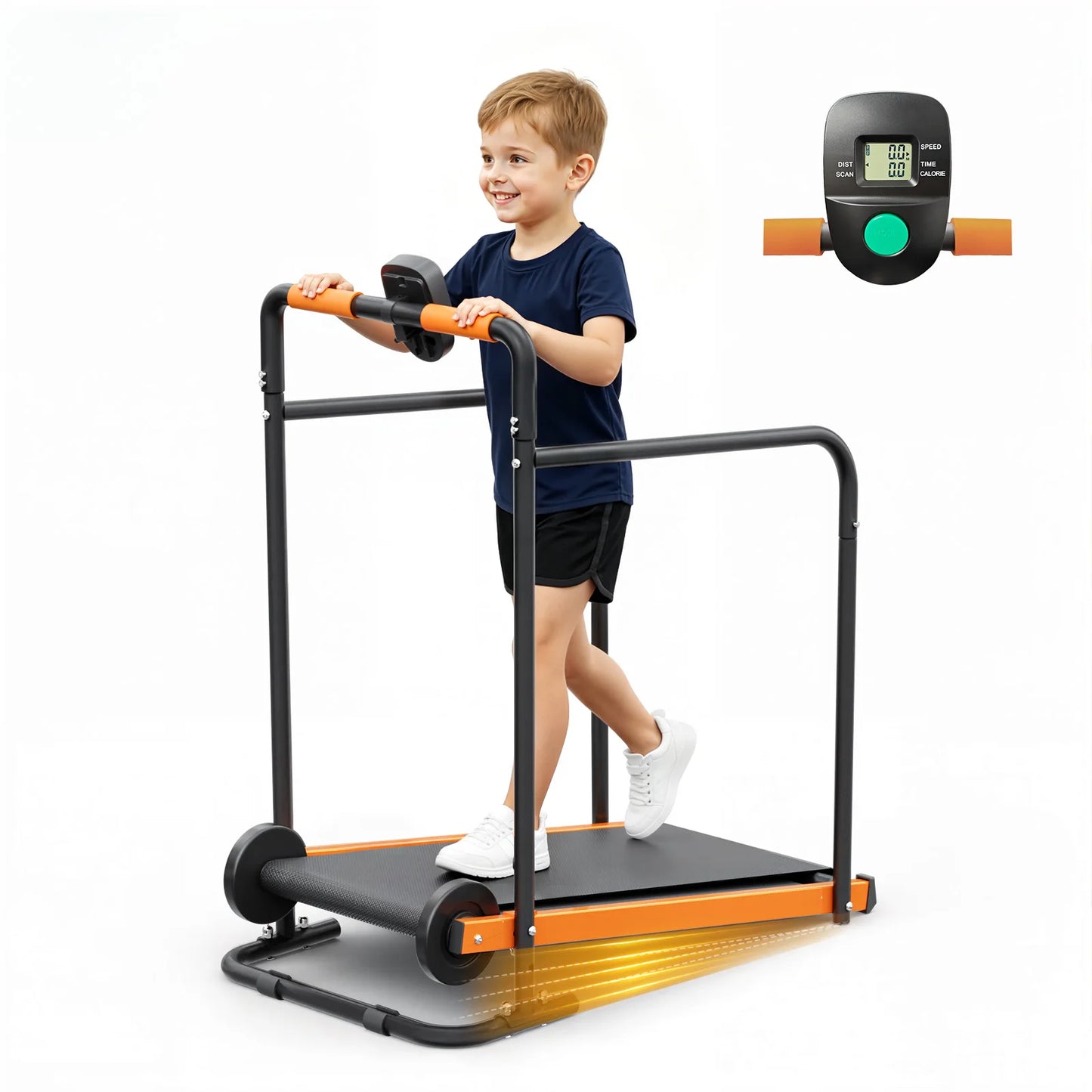 AKLUER Kids Walking Pad Treadmill Non-Electric Indoor Exercise Equipment for Boys & Girls Self-Propelled Fitness Toy with Front Padded Railing