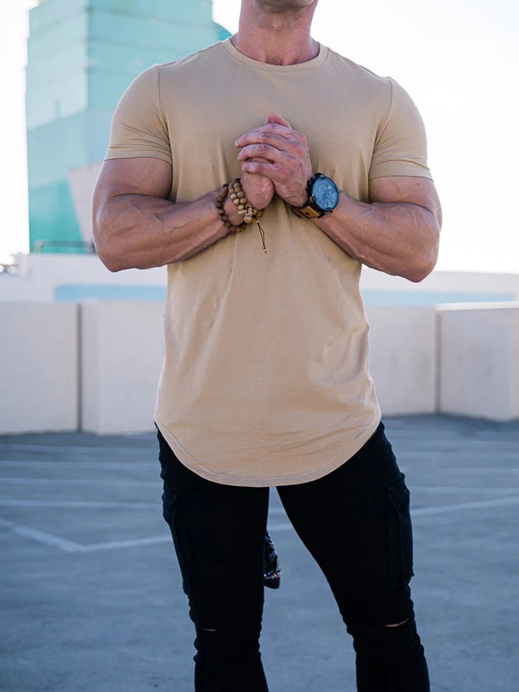 Muscle Fitness T-shirt Summer Men's Athleisure Workout short sleeve/T-shirt High Quality cotton Men T-shirt Gym Sport Shirt Tops