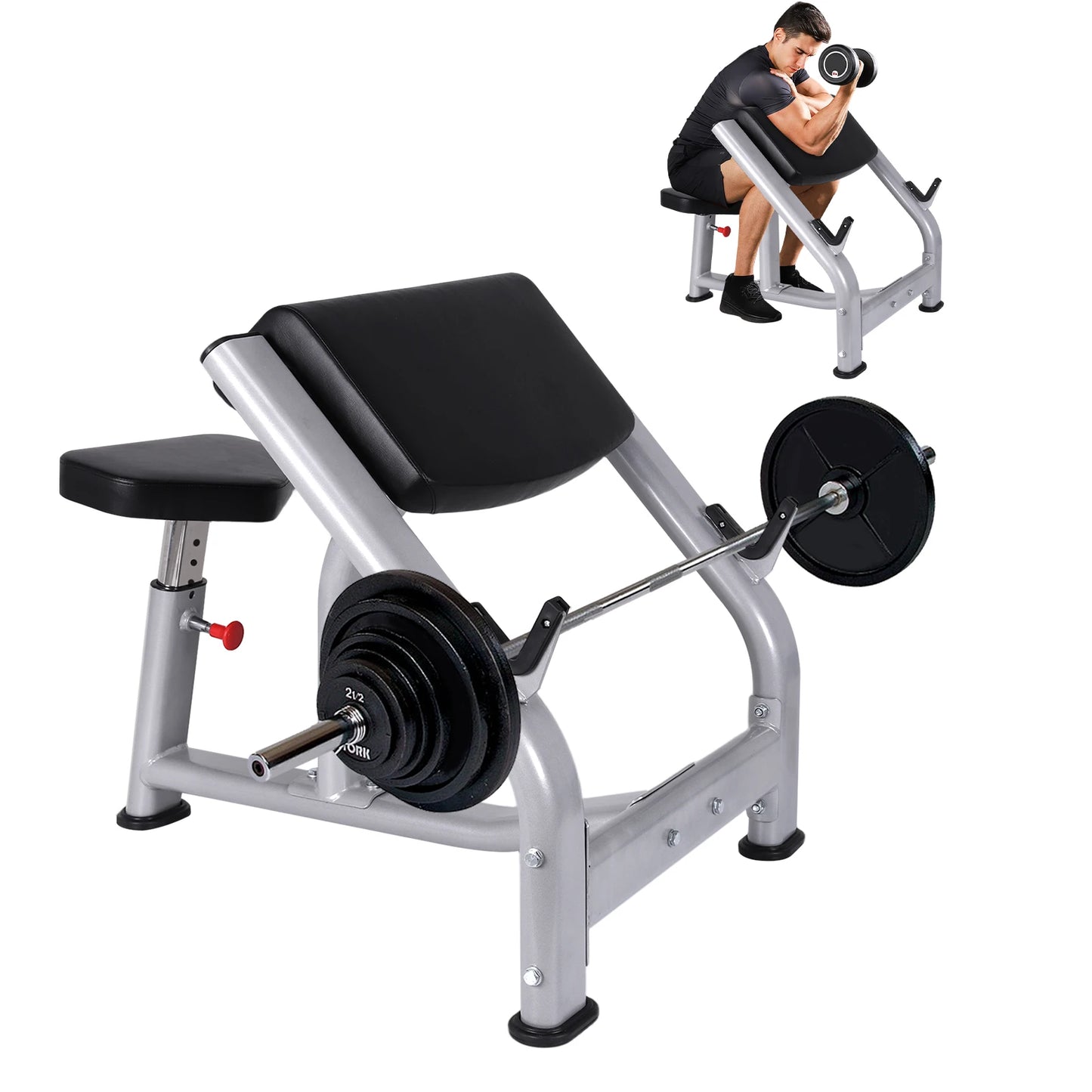 Weight Training Equipment with Adjustable Seat Seated Barbell/and Dumbbell Biceps Station for Home Gym Strength Training