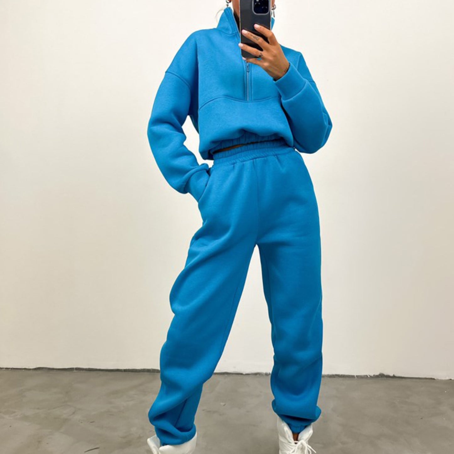 Women's Autumn/Winter 2 Piece Sweatshirt/Solid Color Pullover + Sports Casual Pants