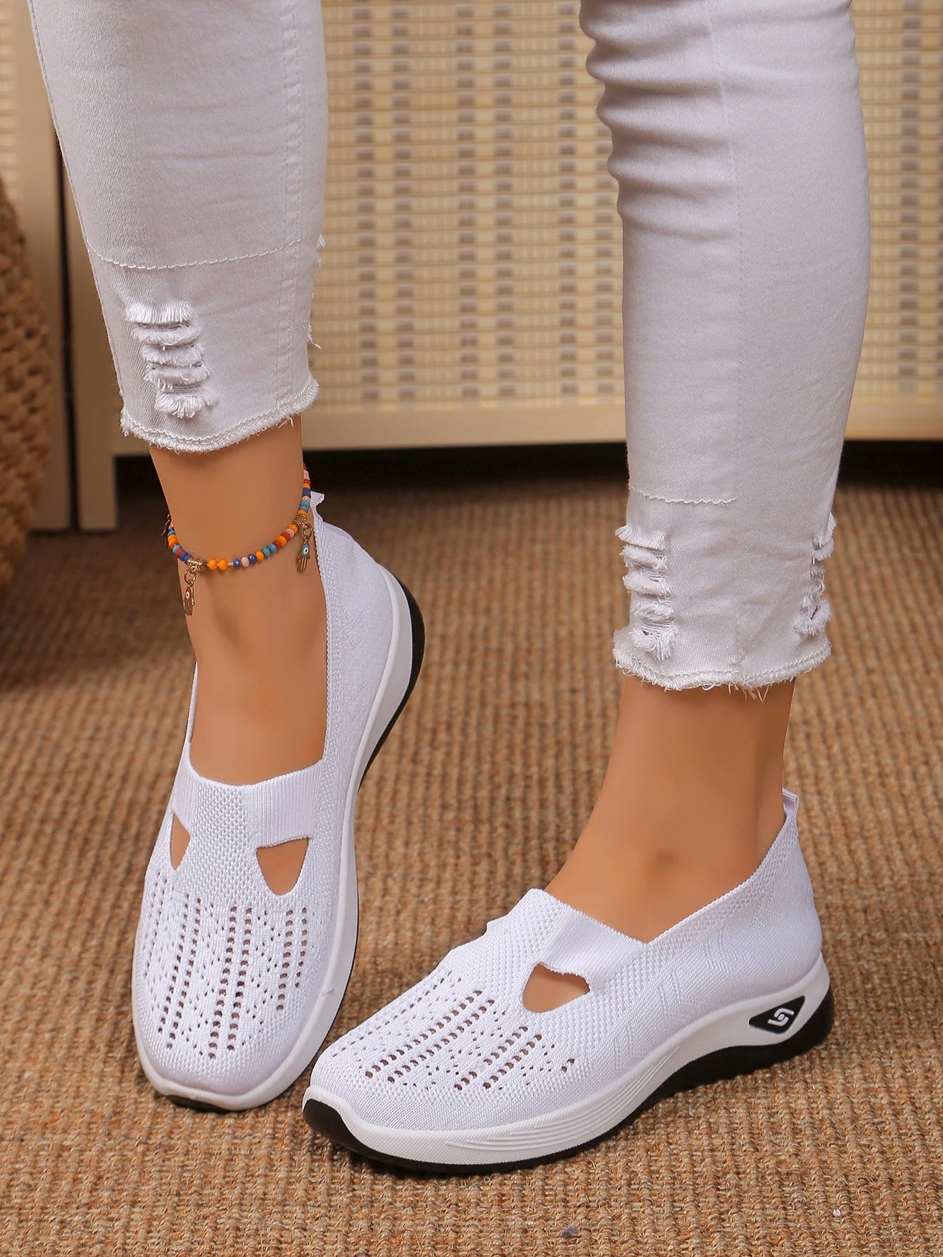 Women's shoes Solid Color Breathable Sneakers casual sneaker/women's summer sneakers Low-top Knitted Casual Shoes Mom Shoes