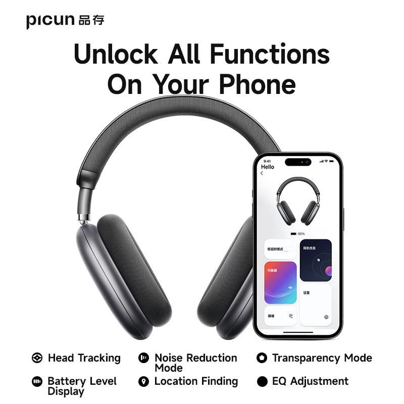 Picun F8 Pro ANC Wireless Headphones 3D Spatial Audio Head Tracking/52dB ANC HIFI Bluetooth Headset ENC HD Mic Low-Latency APP