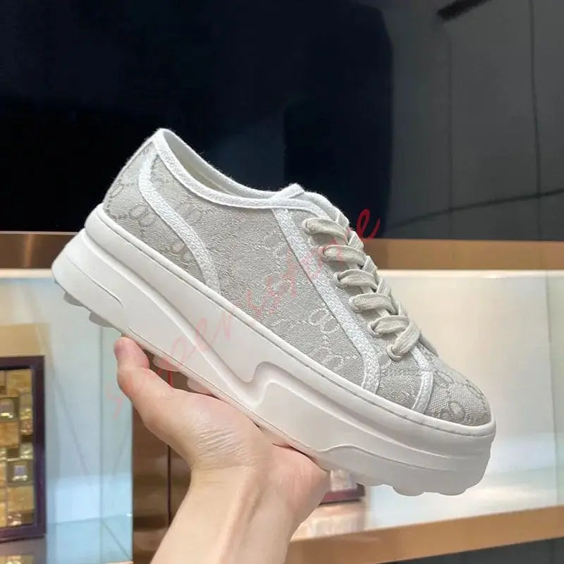 2026 Luxury Brand Famous Designer Women's Thick Soled Canvas Shoes/Retro Height Increasing Casual Correct Version Canvas Shoes