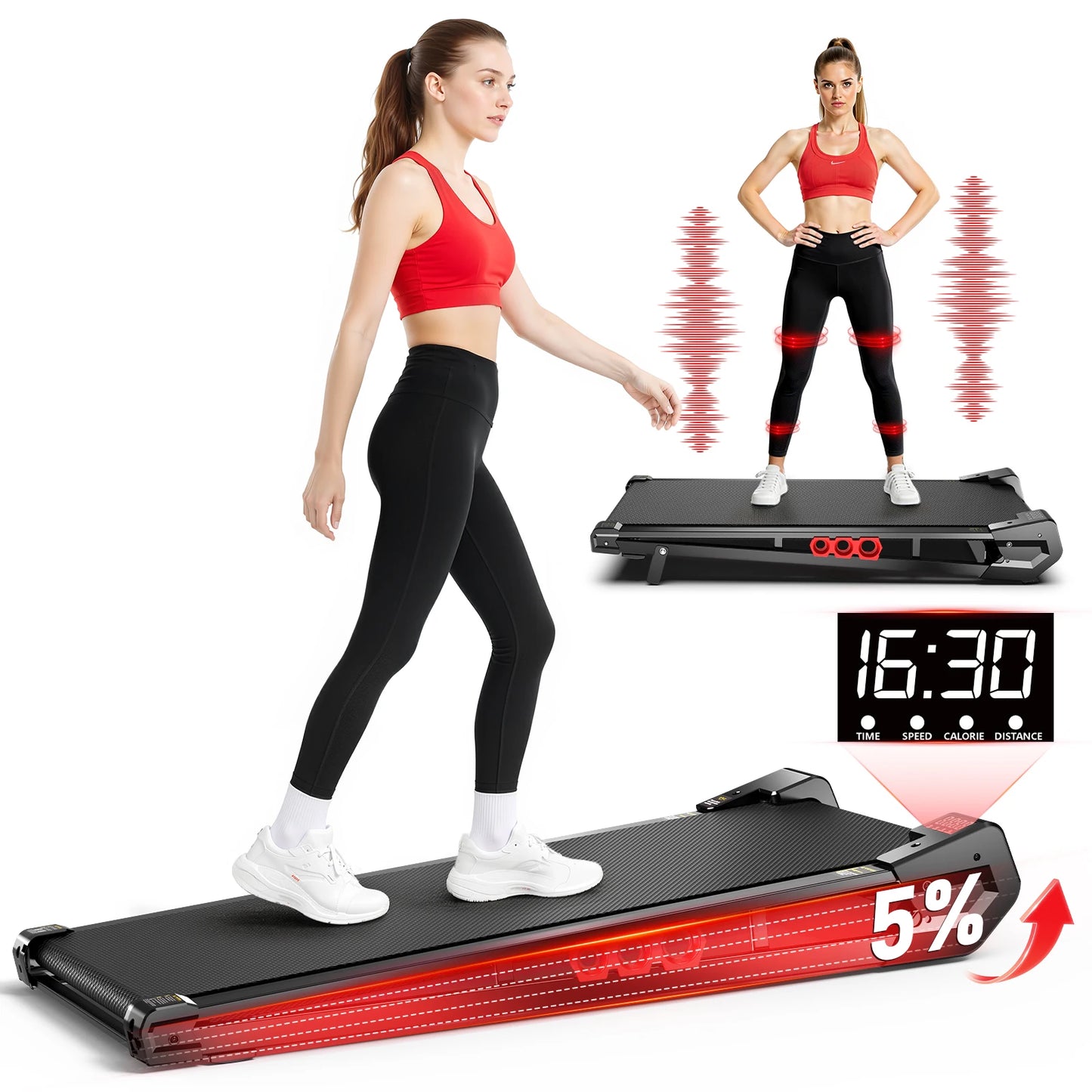 AKLUER Under Desk Vibration Walking Pad - 3 in 1 Vibration Plate Treadmill/with Remote Control Quiet Brushless with 5% Manual Incline