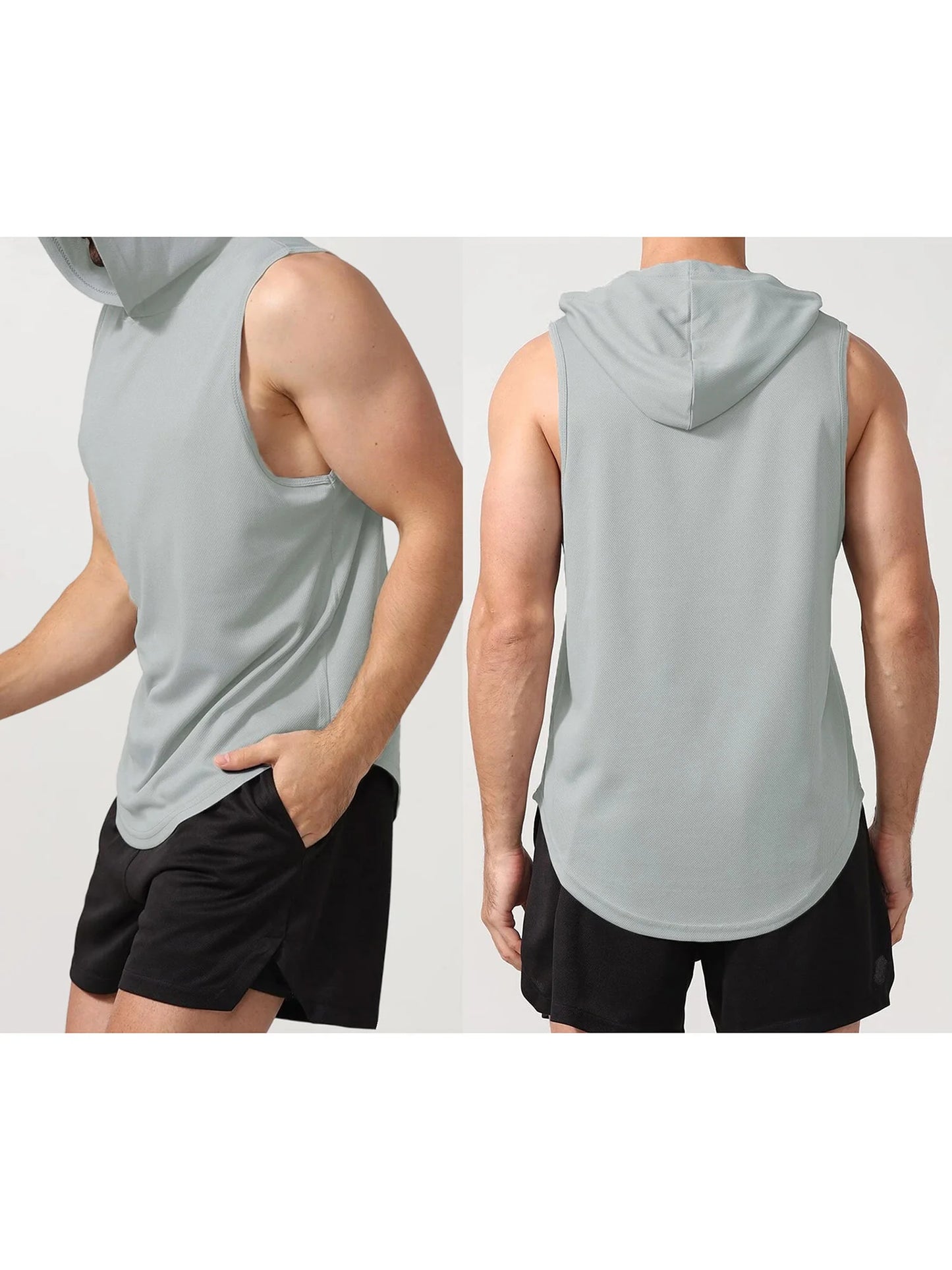 Men s Sleeveless Hooded Workout Tank Top Solid Color Athletic/Gym Vest for Bodybuilding and Summer Fitness Training