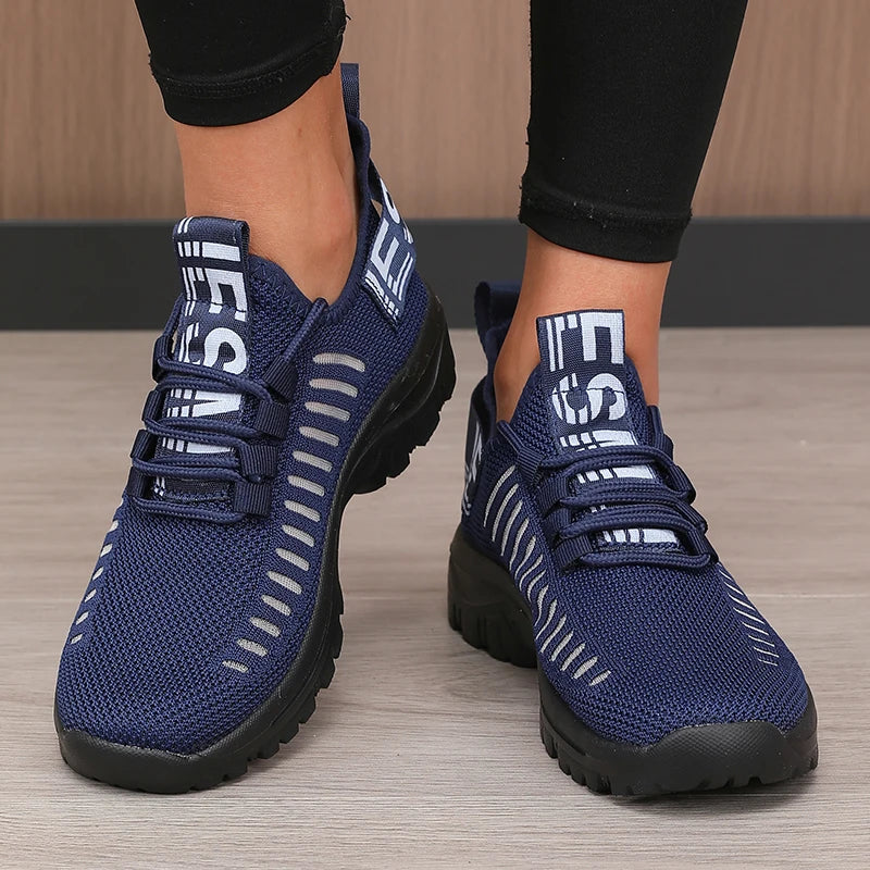 Women's Fashion Mesh Shoes New Trendy Design Breathable/Cool Comfortable Anti Slip Sole Outdoor Walking Flat Lace Up Shoes