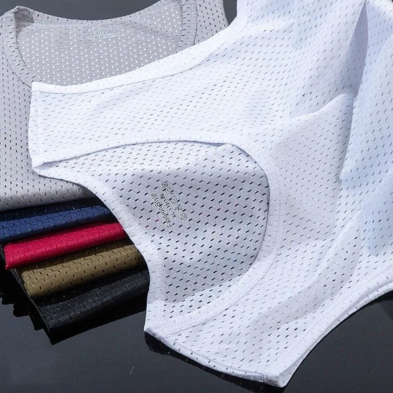 Men's Ice Silk Mesh Tank Tops Gym Stringer Transparent Bodybuilding/Sleeveless Shirt Fitness Vest Male mesh Muscle Shirt