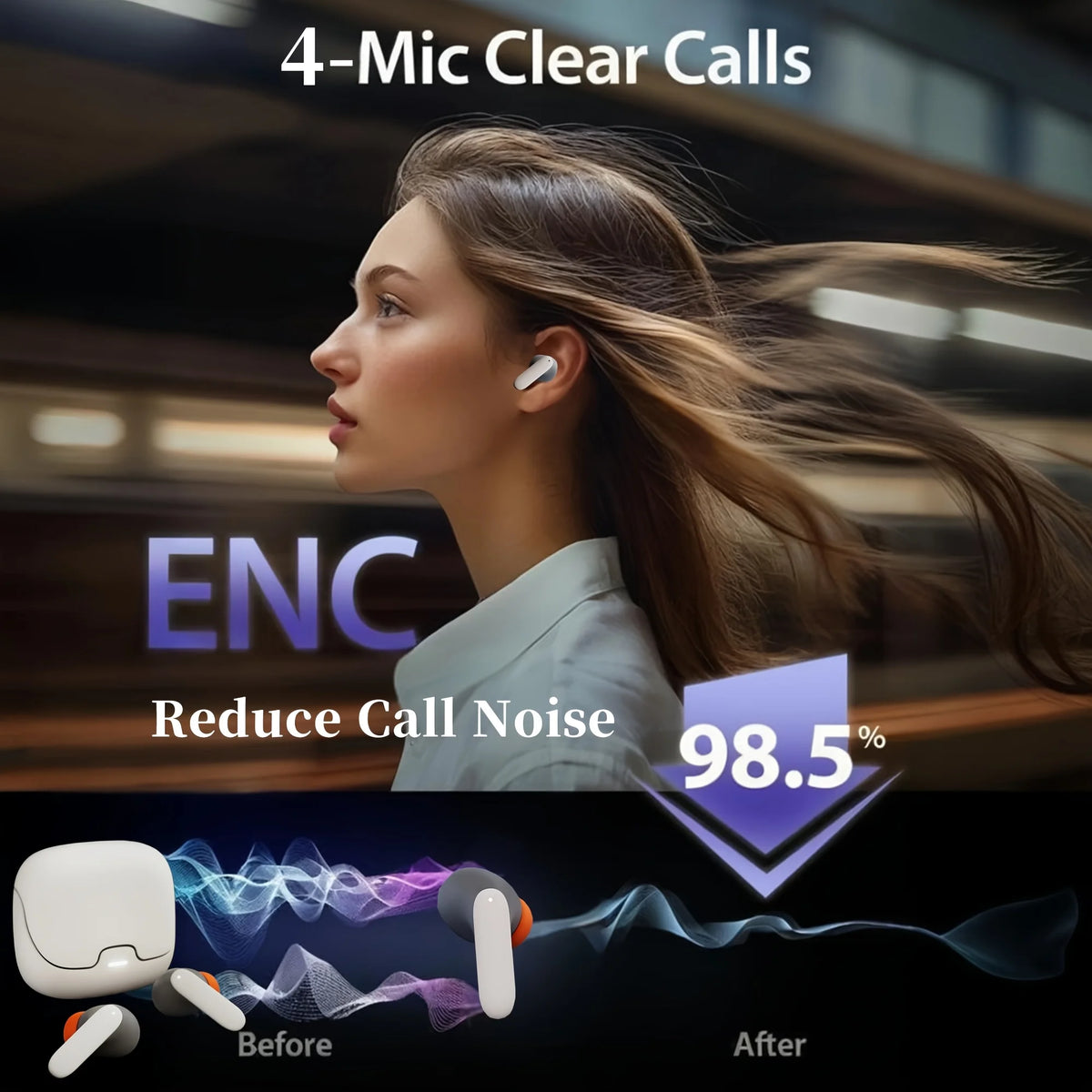 TWS Wireless Earbuds BT 5.4 Low Latency Game Earphones Microphone/Noise Reduction Fast Charging Game Mode Listen Music Earbuds
