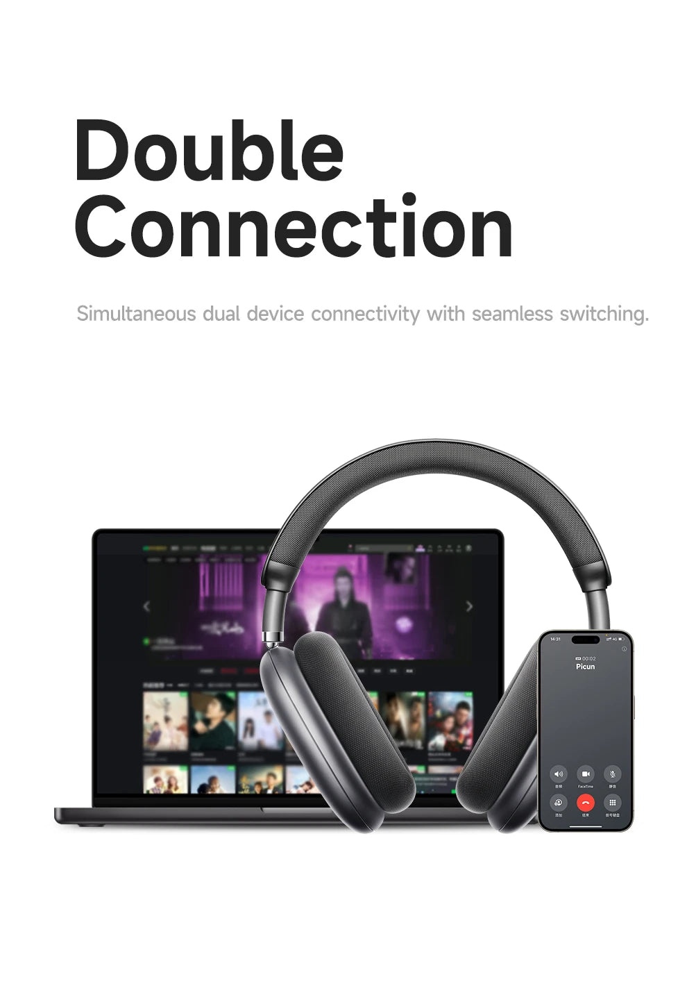 Picun F8 Pro ANC Wireless Headphones 3D Spatial Audio Head Tracking/52dB ANC HIFI Bluetooth Headset ENC HD Mic Low-Latency APP