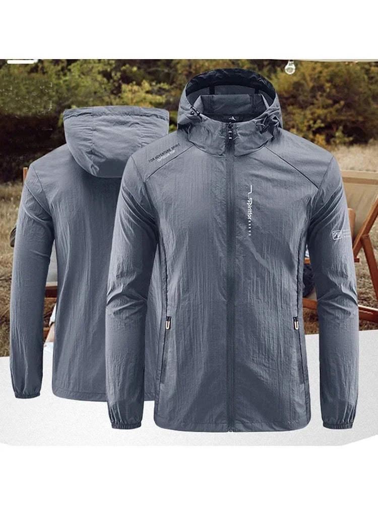 Men's UPF 50+ UV Protection Windbreaker Quick Dry Jacket/Outdoor Sun-Protective Thin Hiking Fishing Cycling Hooded Sport Light