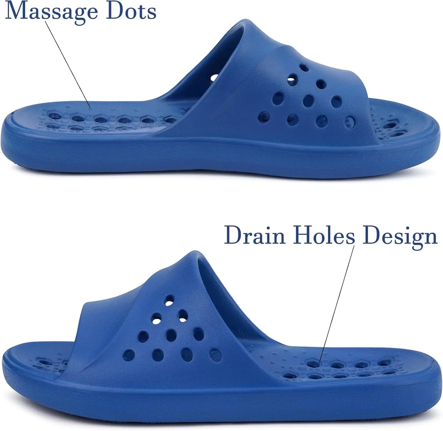 Quick-Dry Shower Shoes with Arch Support & Drain Holes for Women/Non-Slip Pool Slides Indoor Outdoor House Slippers
