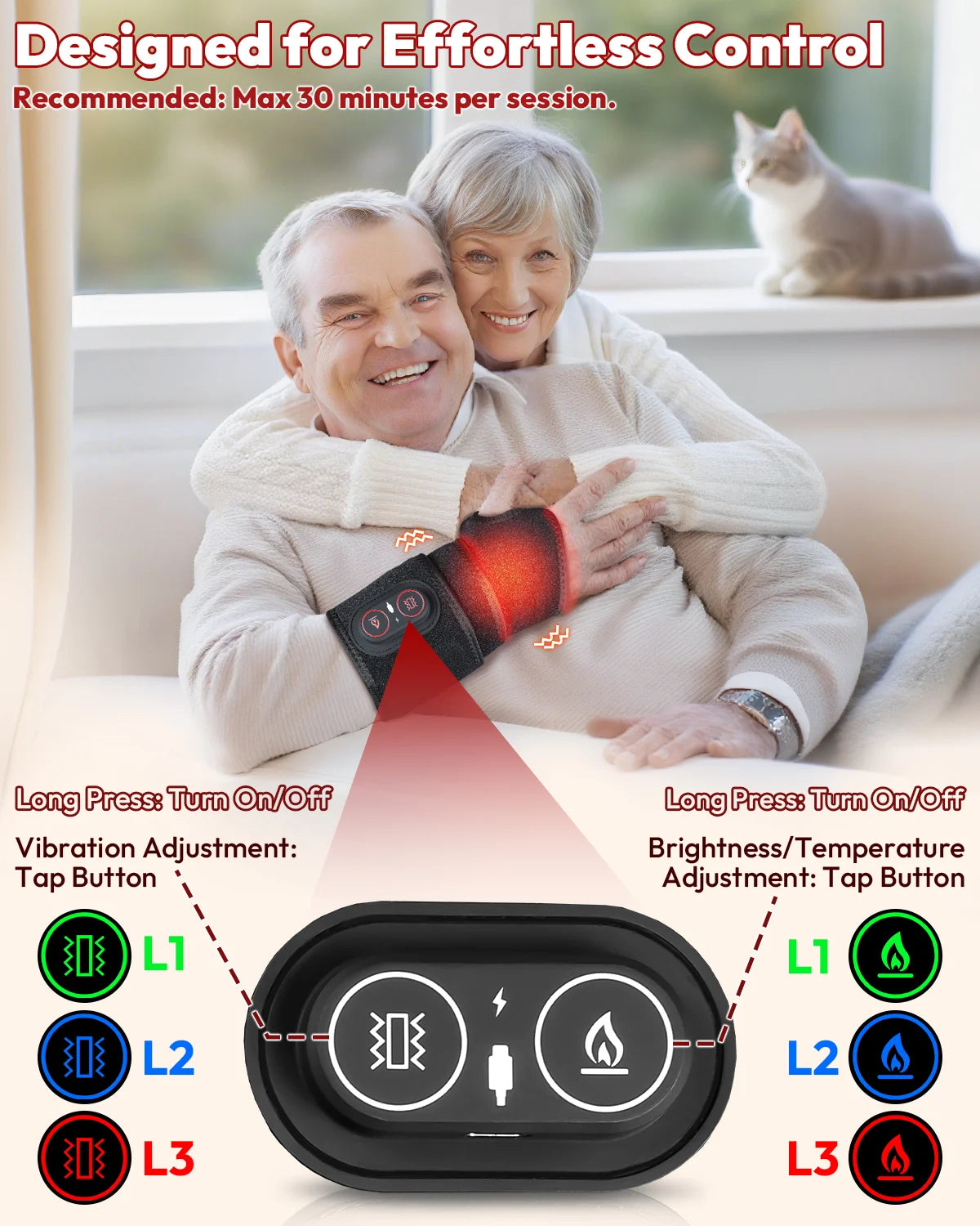 Red Light Therapy Wrap with Heat & Vibration Infrared LED Pad/for Wrist Arm Knee Pain Relief, Cordless Massager 660nm/850nm