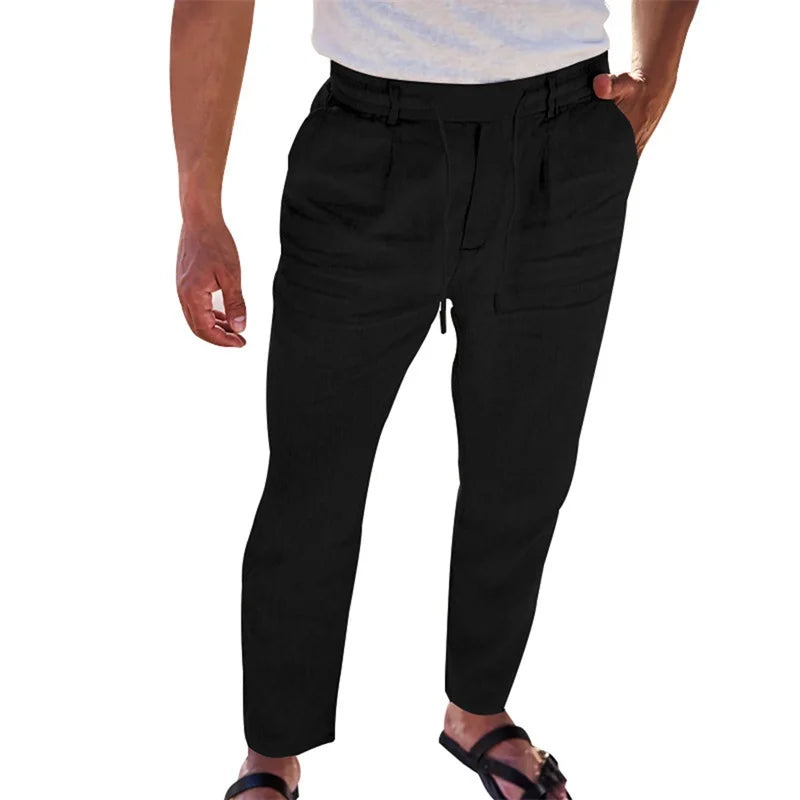 Men s Lightweight Linen Trousers with Adjustable Drawstring/Waistband and Straight Leg Design for Comfortable Summer Wear