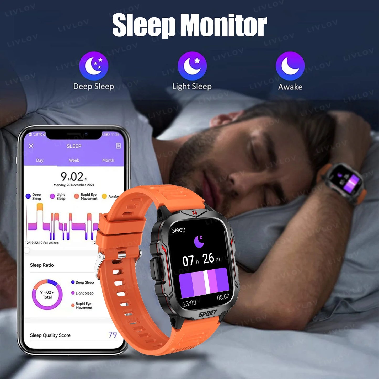 Strong Flashlight Smart Watch for Men/Women, 1.96'' Screen Fitness Tracker/with AI Voice Assistant/ Bluetooth Call/ 100+Sports