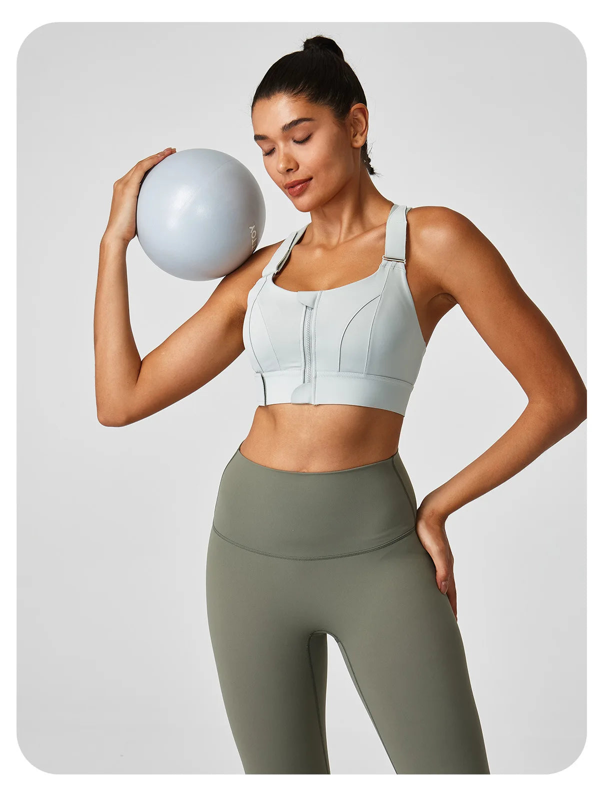 Large size sports lingerie women's shock-proof high-strength/front zipper Velcro fitness running fixed cup yoga bra