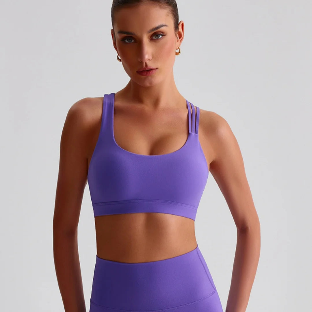 Solid Color Butter Cross Gym Yoga Underwear Women Cross Back/Shoulder Straps Fitness Sport Bra High Impact Push Up Top With Pad