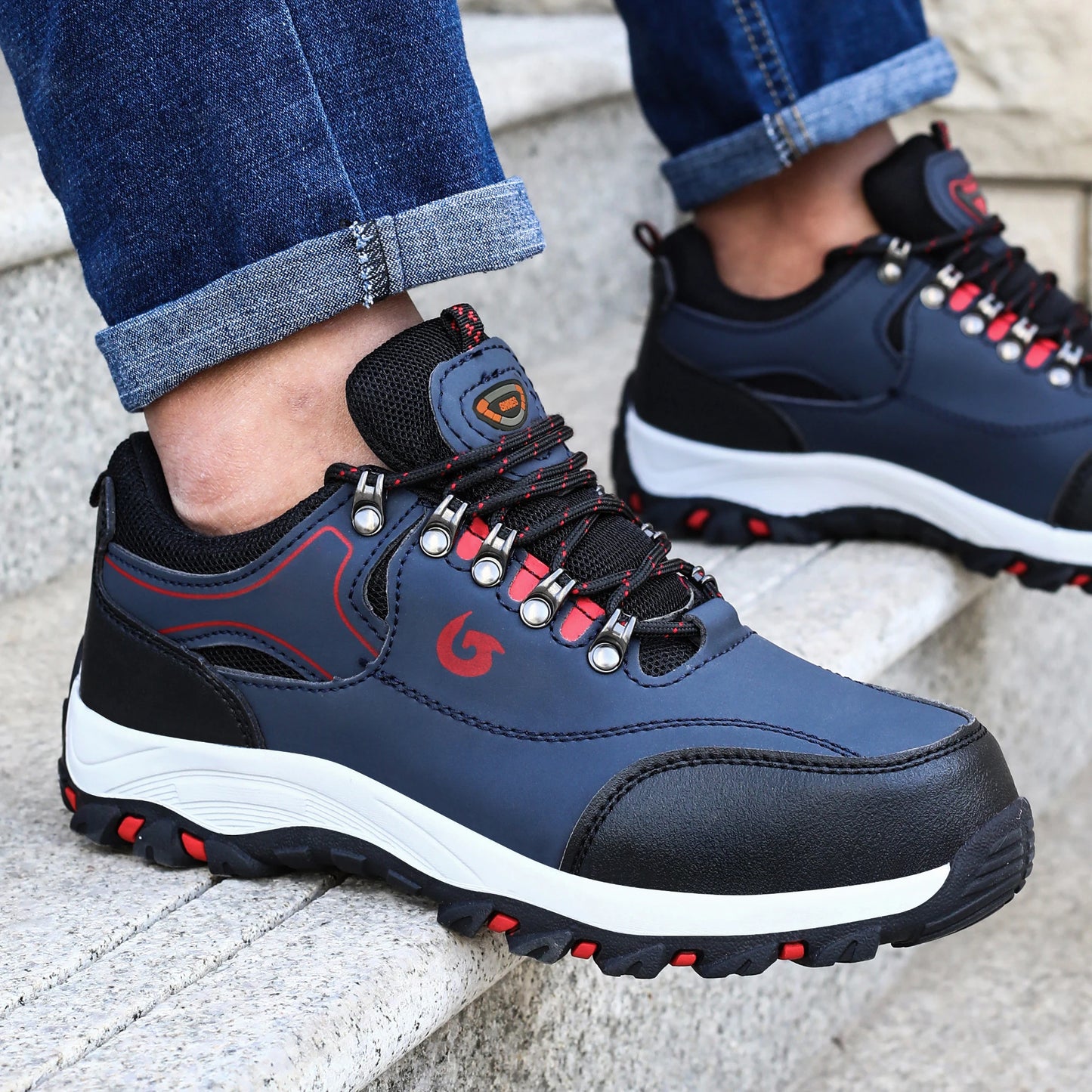 Men Steel Toe Safety Shoes Anti-Puncture Non-Slip Work Boots/Wear-Resistant Breathable Hiking Safety Sneakers for Industrial Work
