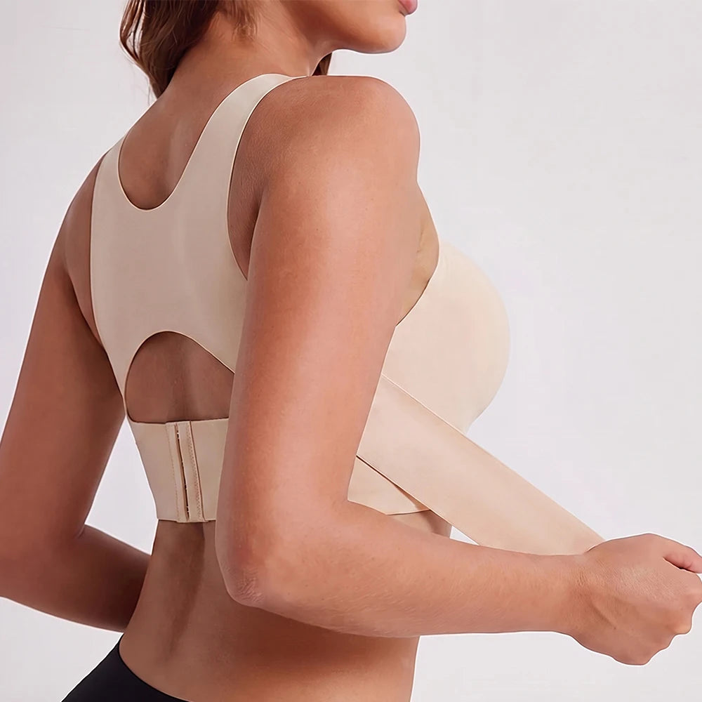 Women Wireless Posture Bra, Front Closure Cross Back Design/Wide Strap Full Coverage Back Support Comfort Daily Underwear