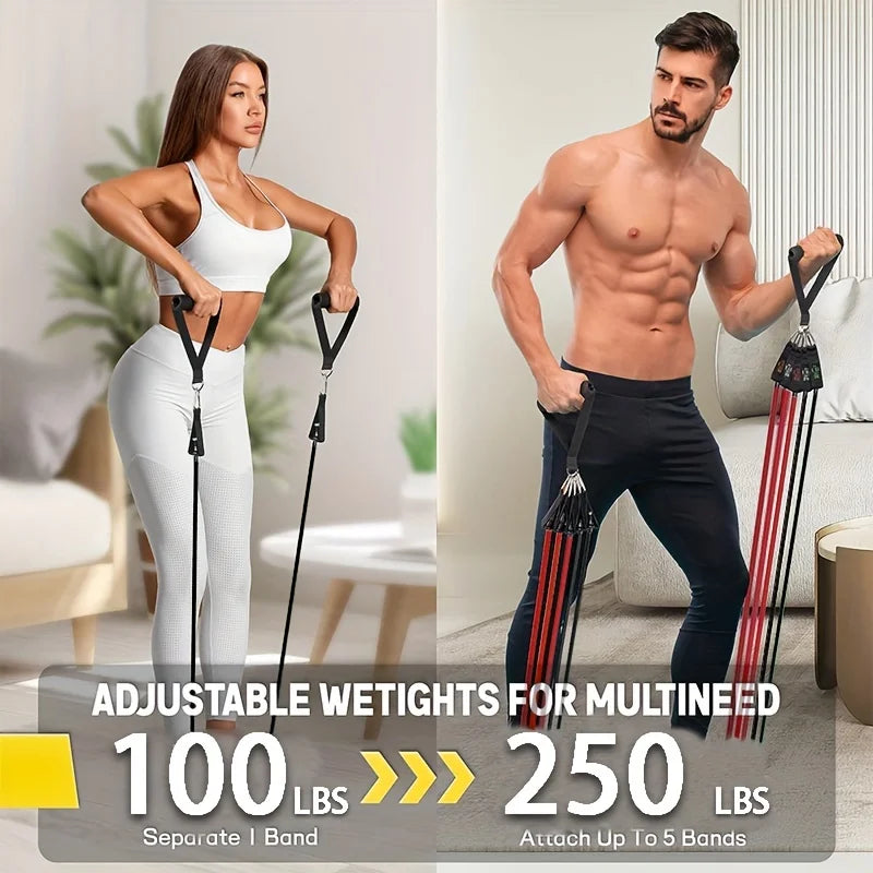 Resistance Bands Set 250lbs Elastic Exercise Bands with Door Anchor Handles/Ankle Straps and Carry Bag Indoor Outdoor Fitness