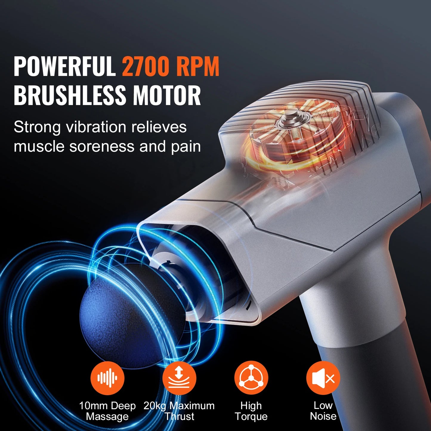 SucceBuy Massage Gun Deep Tissue Percussion Muscle Massager for Athletes/w/ 8 Speed Levels 6 Massage Heads 16V 2500mAh Batteries