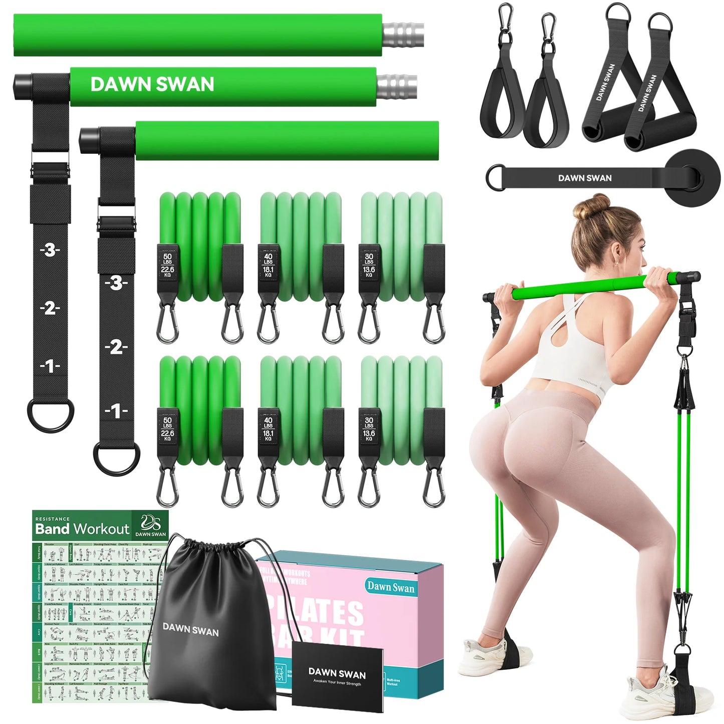 Pilates Bar Kit with Resistance Bands Adjustable Home Gym Workout/Portable Pilates Equipment for Squats Yoga Full Body Training