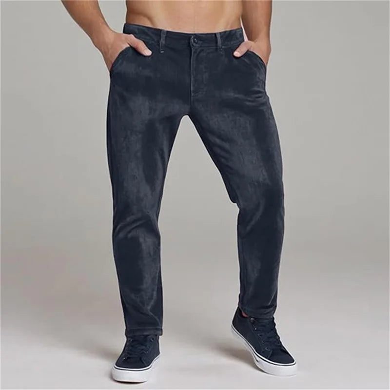 Men s Stylish  Fit Corduroy Trousers Mid Rise Solid Color/Casual Tapered Pants Long Straight Leg Pants