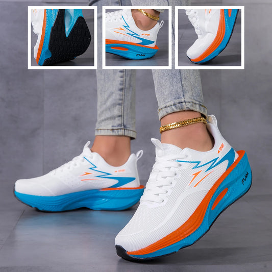 Women Color Block Platform Running Sneakers Breathable Flying Weave Mesh/Lightweight Cushioned Non Slip Lace Up Gym Jogging Shoes