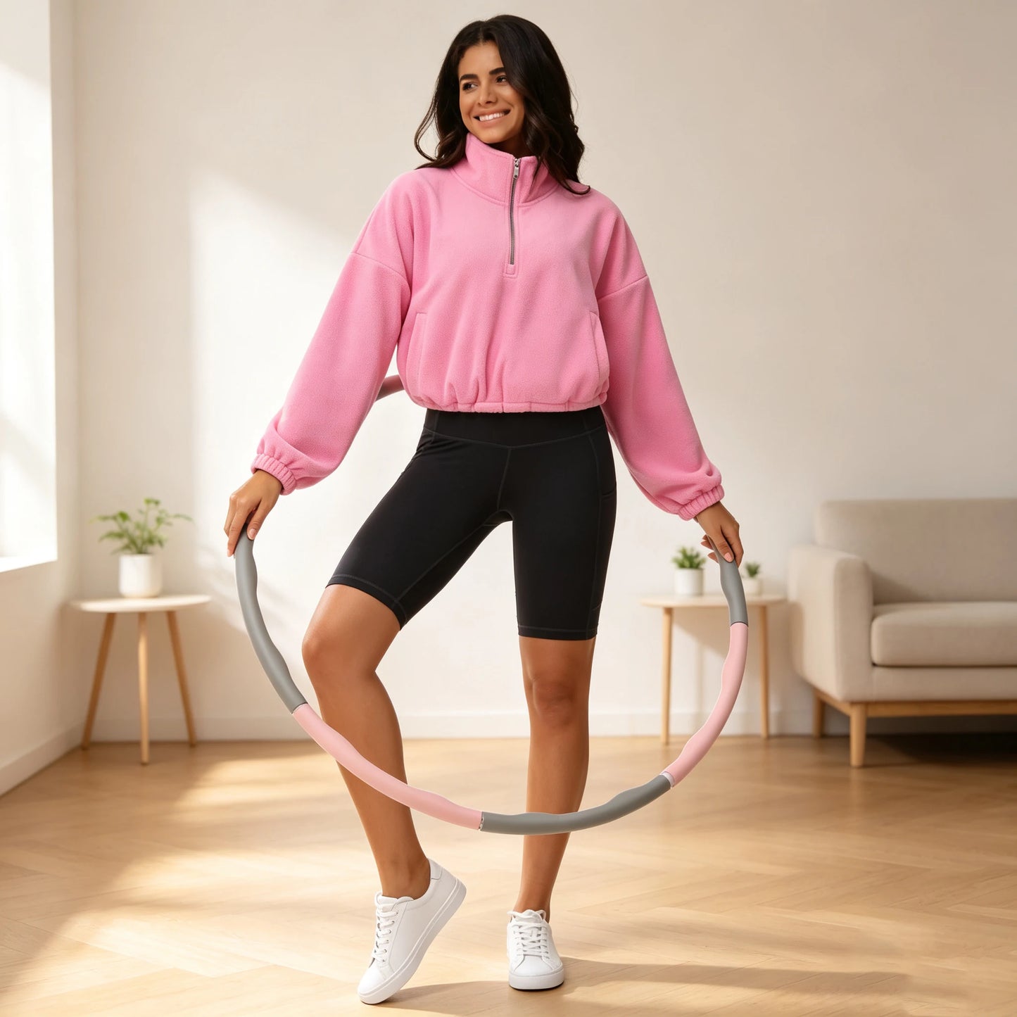 THE GYM PEOPLE Women’s Half Zip Crop Pullover Sweatshirt Fleece/Loose Fit Workout Tops with Pockets Drawstring