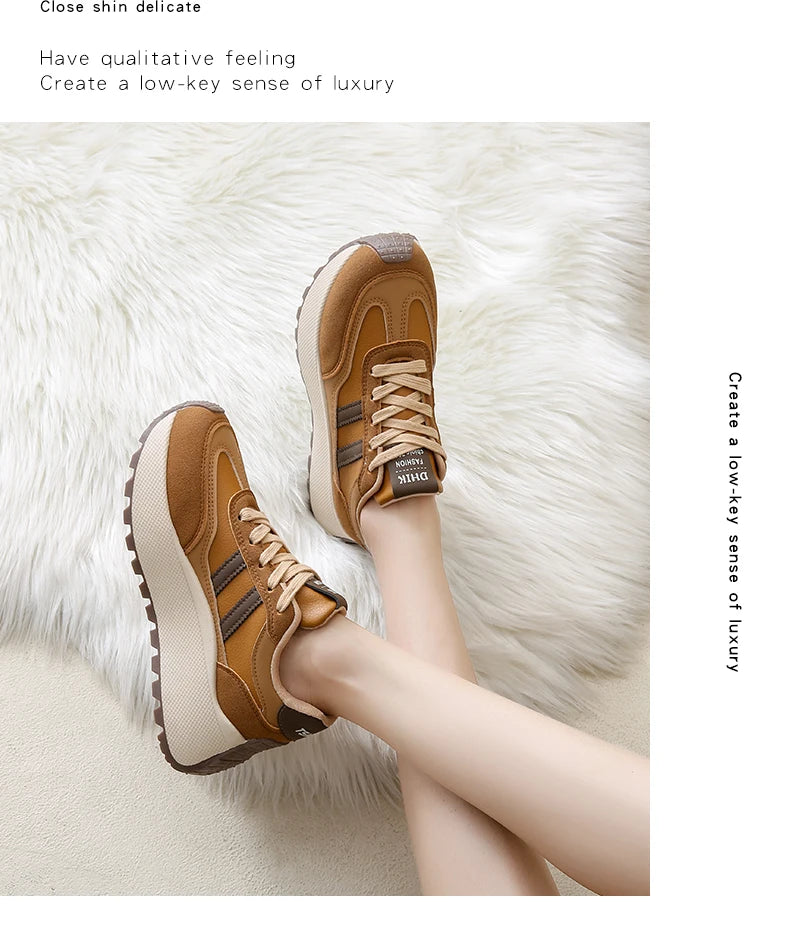 New Summer Autumn Women's Shoes With Thick Sole Casual Board Shoes/Spliced Sports Leather Surface Shoes For Students