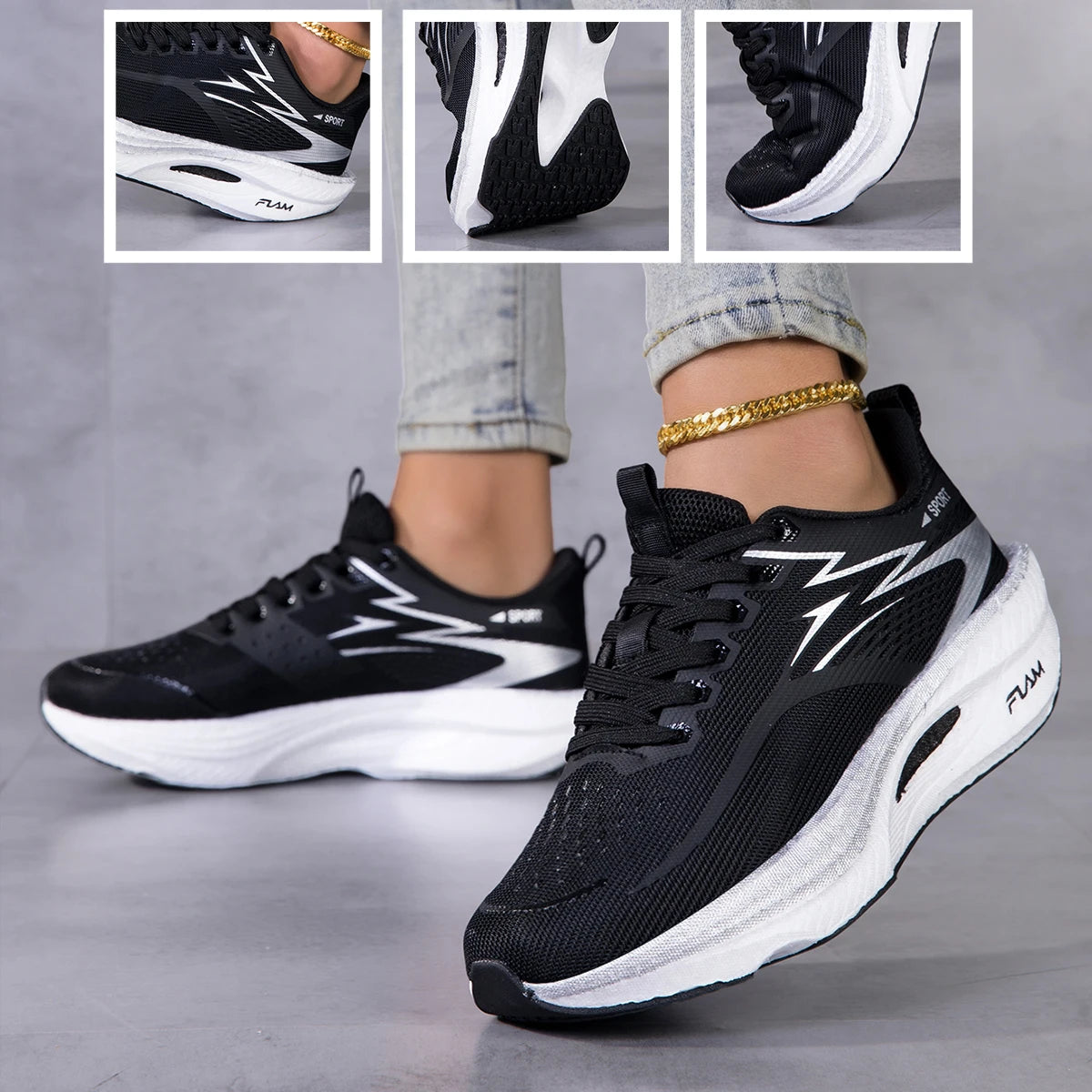 Women Color Block Platform Running Sneakers Breathable Flying Weave Mesh/Lightweight Cushioned Non Slip Lace Up Gym Jogging Shoes
