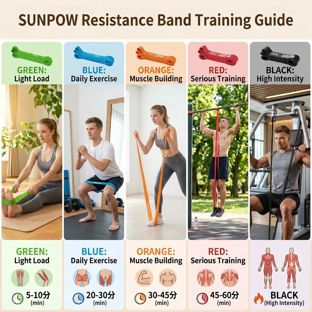 SUNPOW Pull Up Assistance Bands Set of 5 Heavy Duty/Resistance Bands for Men & Women, Natural Latex Exercise Bands