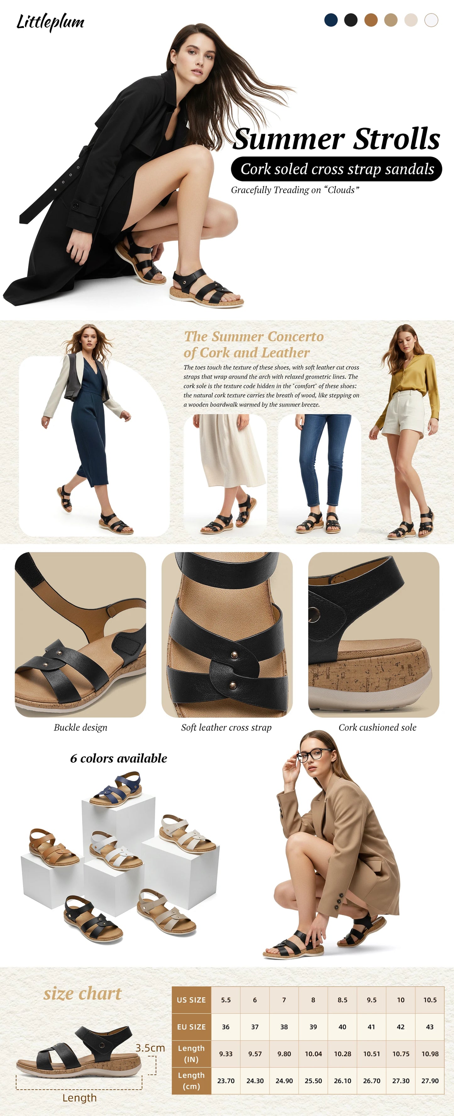Women Open Toe Flat Sandals Arch Support Adjustable/Comfort Summer Beach Casual Walking Shoes