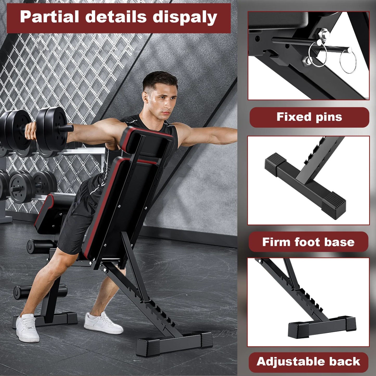 Adjustable Weight Bench 7-Level Foldable with Extended Headrest/Leg Extension Incline Decline Bench 770 lbs Full-Body Strength